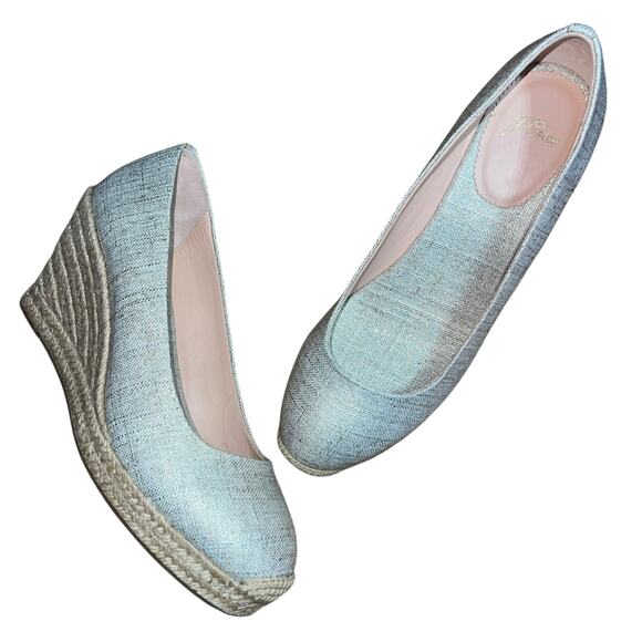 J Crew Espadrille Wedges 8.5 Metallic Canvas Slip On Shoe - Picture 15 of 15